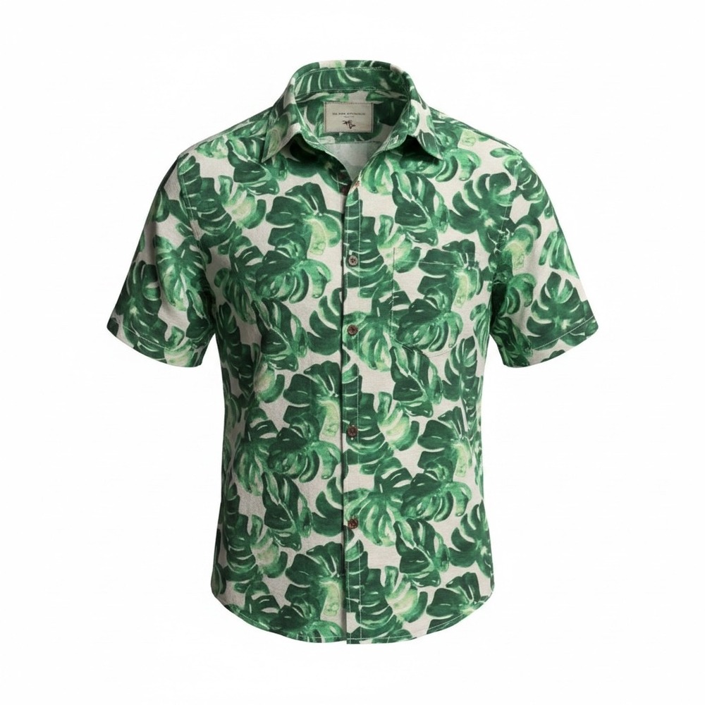Island Republic Mens XXL 100% Silk Green Monstera Leaf Tropical Camp Shirt